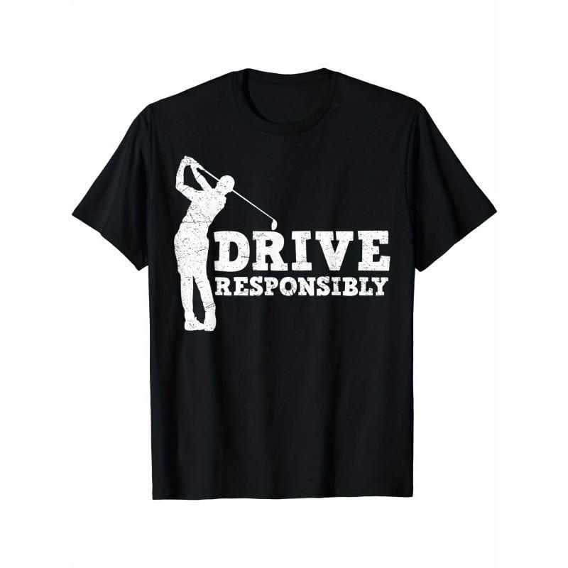 

European sizes Men S Funny Golf T-Shirt - Drive Responsibly Golf Swing Graphic Tee - Black Shirt with White Print 4XL чорний