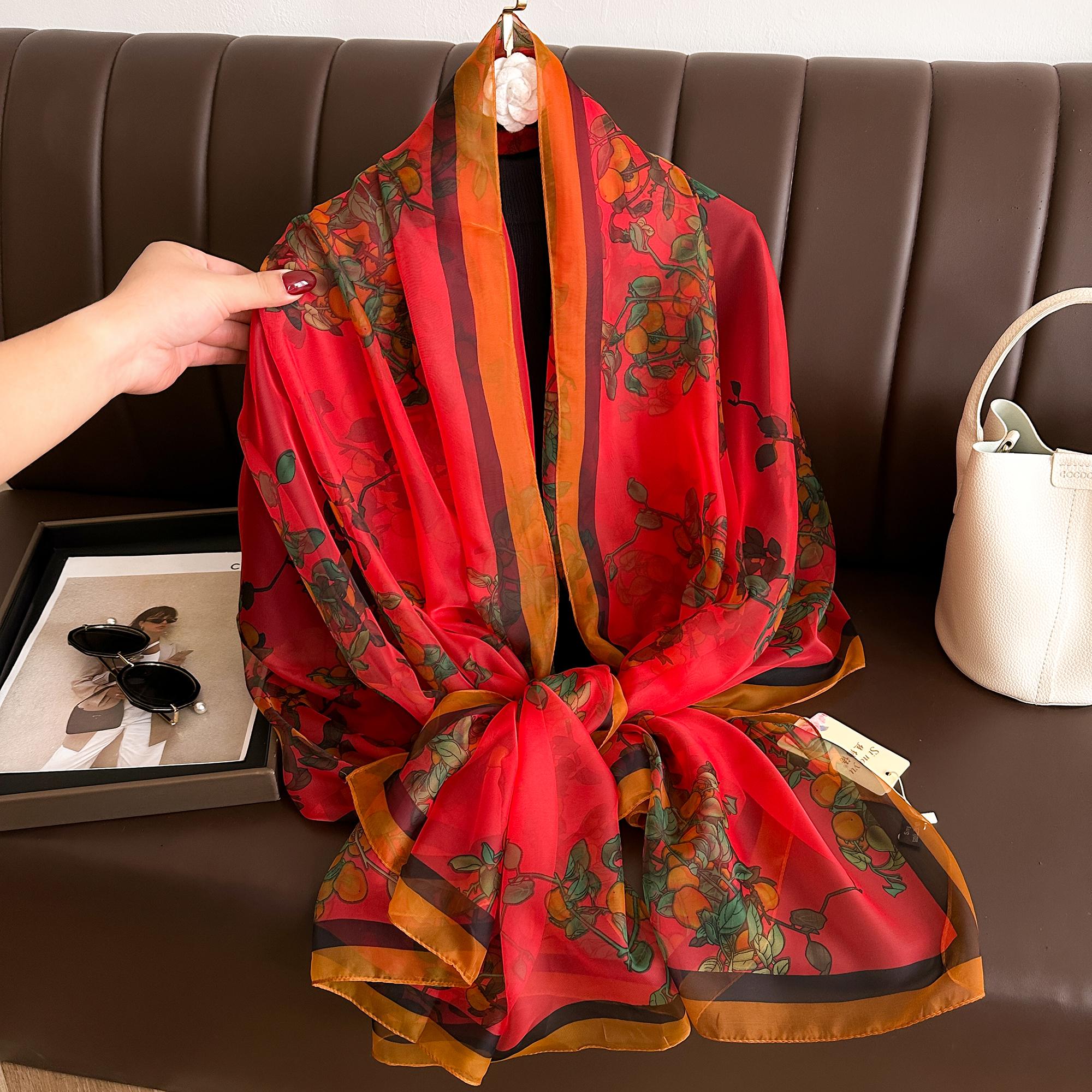 

Four Seasons Fashion Dustproof Big Bandanna Popular Yourou Silk Shawls Scarves Luxury Print Sunscreen Beach Towel