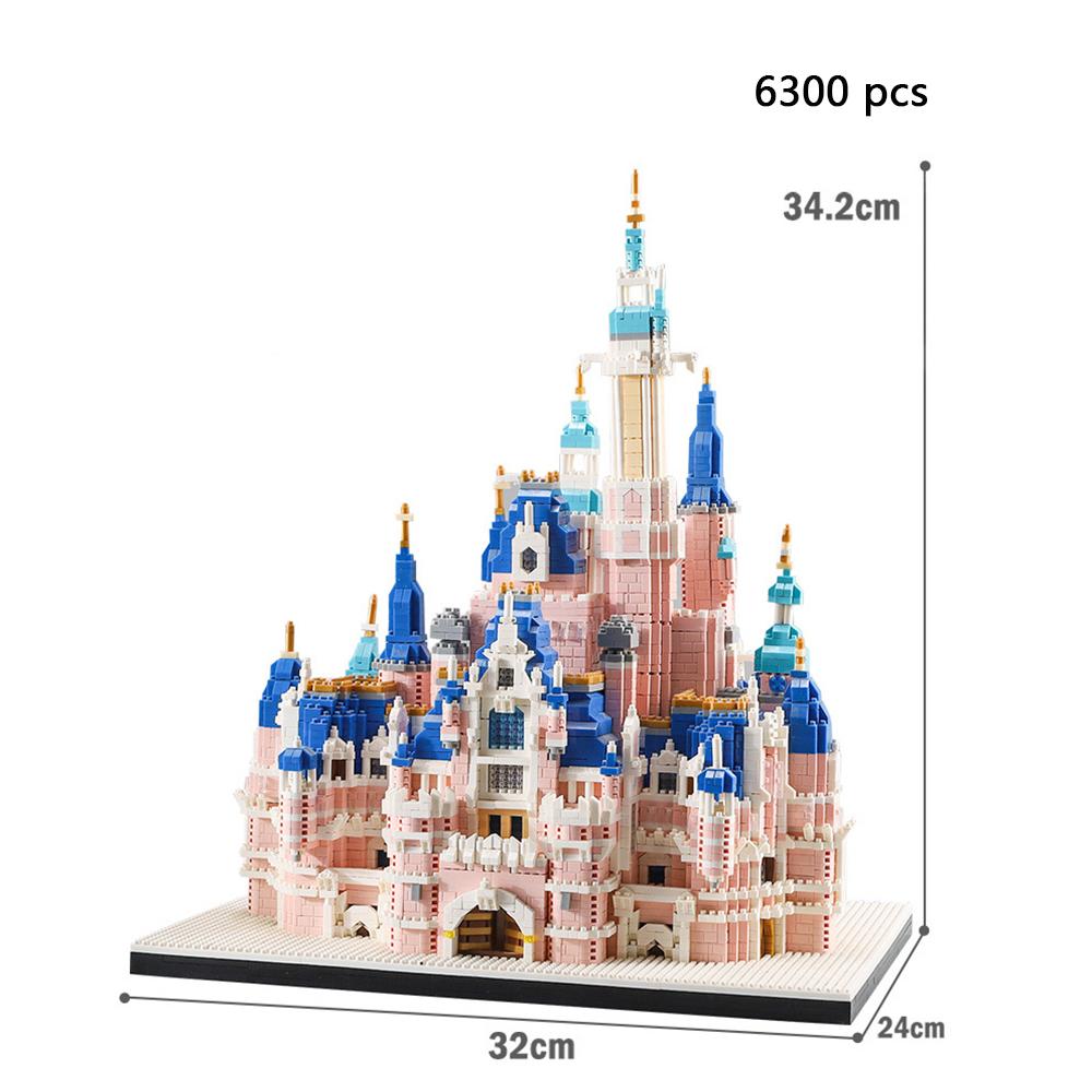 KNEW BUILT Gift Pink Castle Model Kits Toys Microblock Building Blocks for Adults Princess Kids Castles Architecture Set Bricks