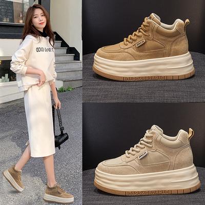 Women's Shoes Leather Spring Women's Spring New Versatile Comfortable Small Inner Height Increase Women's Shoes Casual Shoes Board Shoes