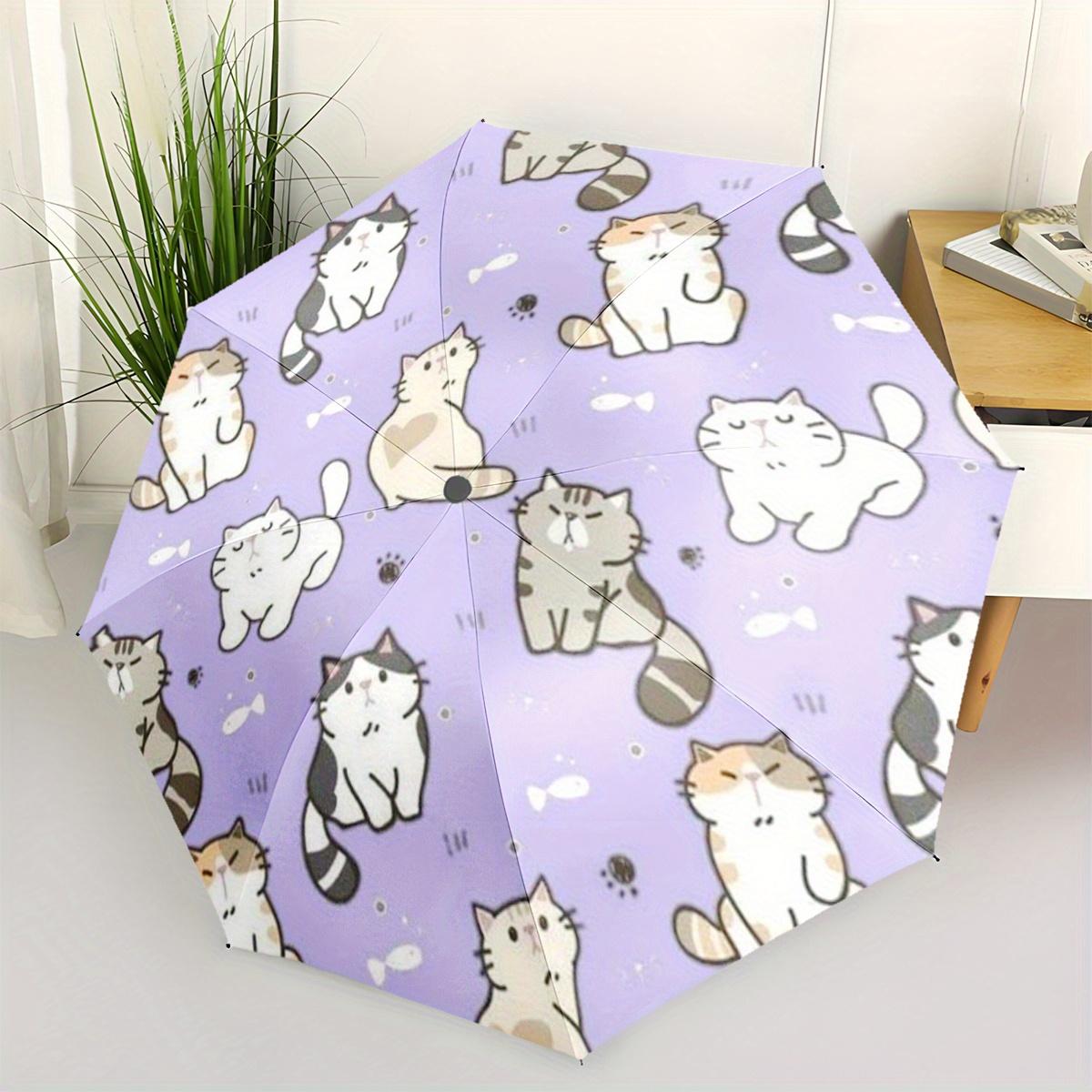 

Cute Cats Cartoon Purple Pattern Print 1pc Automatic Folding Umbrella, Portable & Foldable Design with 8 Ribs, Casual Outdoor Iron&8K