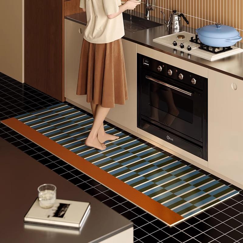 Checkerboard Plaid Kitchen Mats Long Strip Runner Carpet Oil-proof Waterproof Kitchen Rugs PVC Leather Washable Floor Mats Tapis