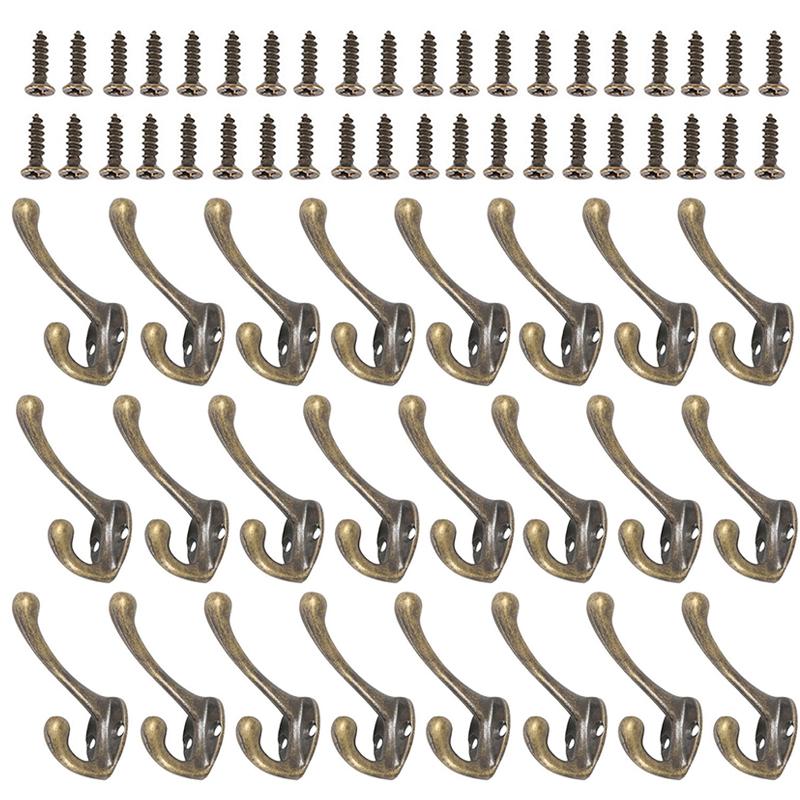 10/20Pcs Coat Hooks Bathroom Wall Mounted Dual Coat Rack Bronze Vintage Clothes Hanger Towel Kitchen Key Hook