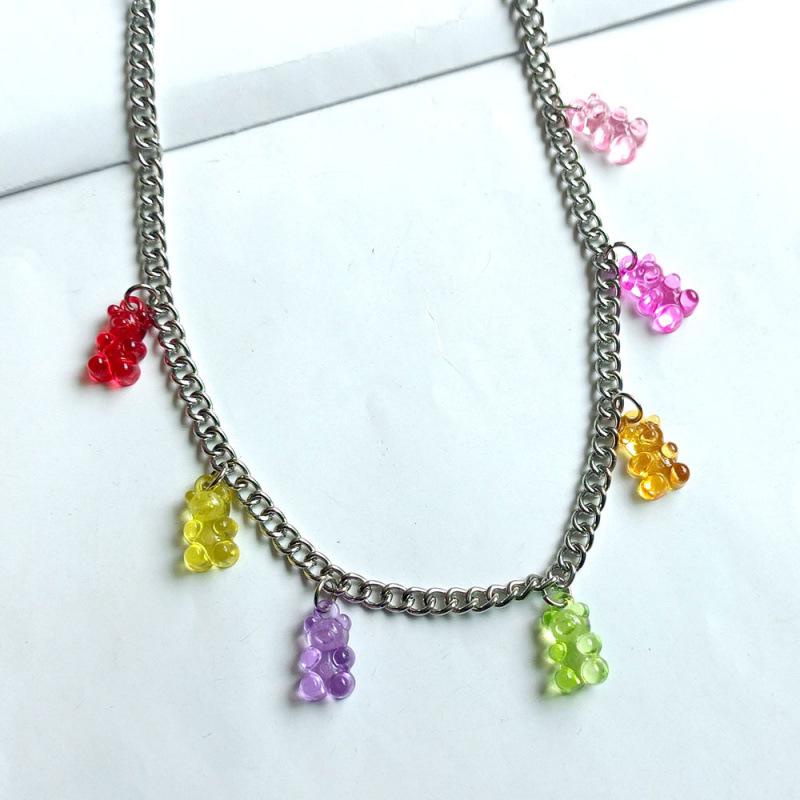 Collier Ours à Chaîne Épaisse Colorée - Bijou de Mode