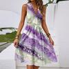 Women's Spring And Summer Casual V-Neck Sleeveless Waist Floral Print Midi Dress