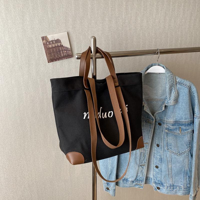 High-end Urban Style Canvas Tote Bag With Large Capacity For Women In Black