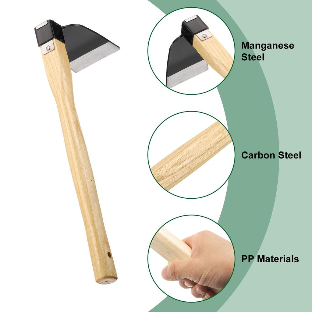 Uxcell Garden X Steel Garden Tool with Wooden Shovel for Backyard and Weeding Hoe, 15" 3.94", Hoe, Rust-Resistant, Non-Slip Handle, Edger/Weeding