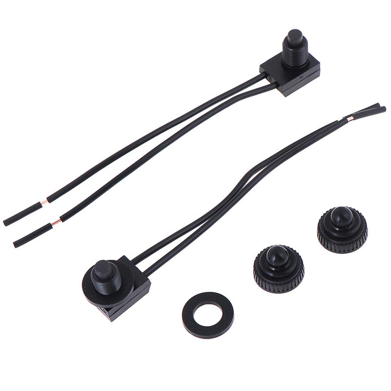 2Pcs 12V Waterproof Push Button On-Off Switch With 4" Lead Wire Black