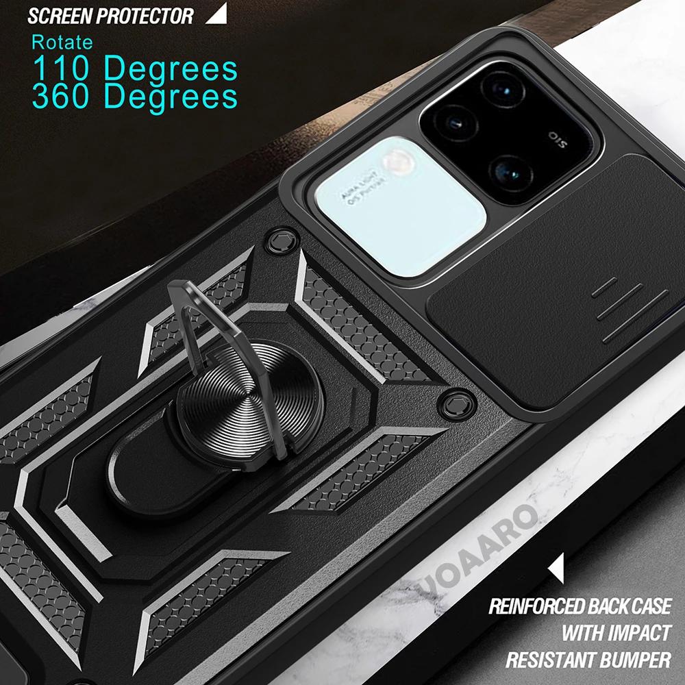 Slide Lens Funda for Vivo V30 Pro 5G Case for Vivo V30 Lite X100 Pro V25 5G Y28 V25e Global Case Magnetic Ring Stand Armor Cover