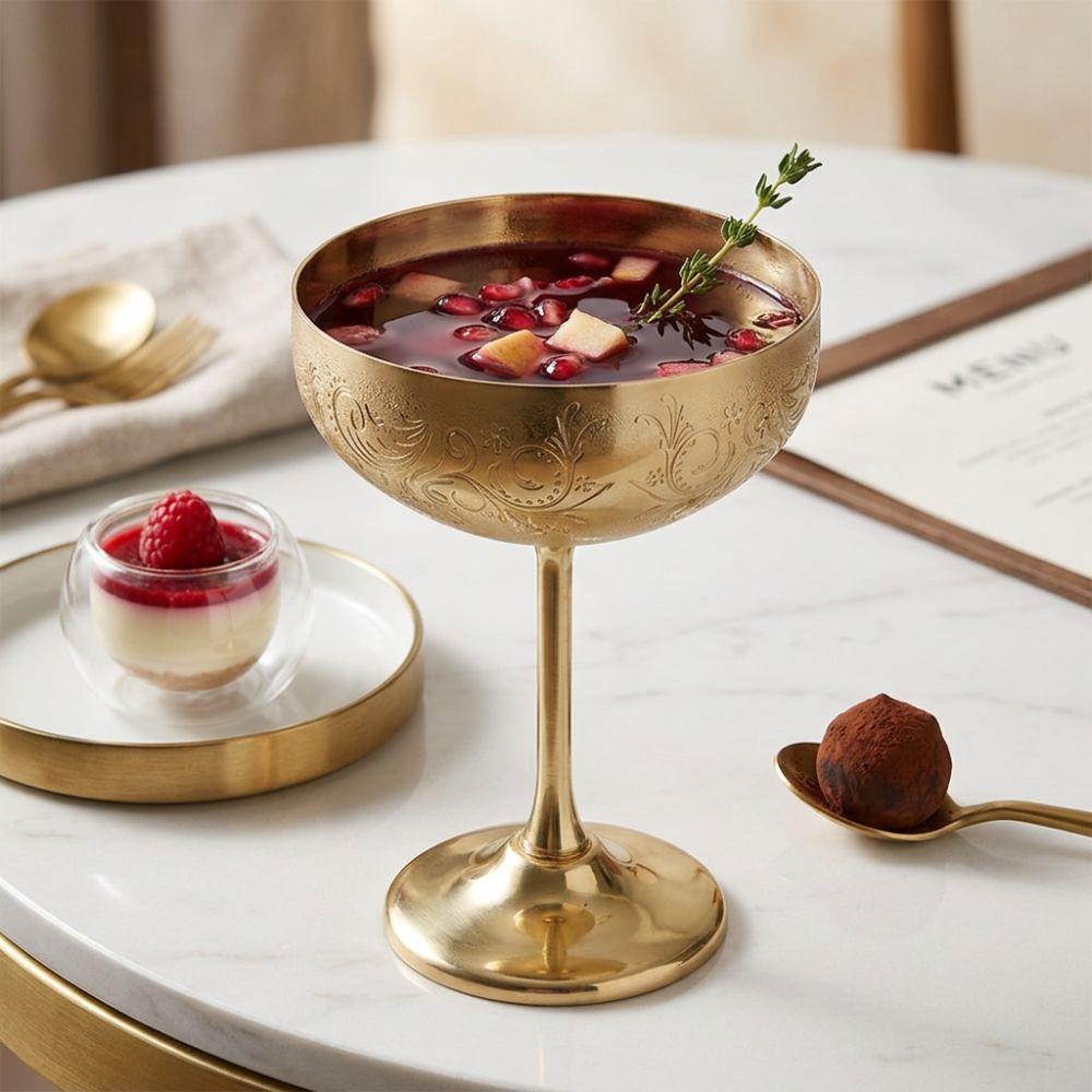 Flower Spike Design Stainless Steel Goblet Engraved Design Wine Cup Martini Glass Camping Pool