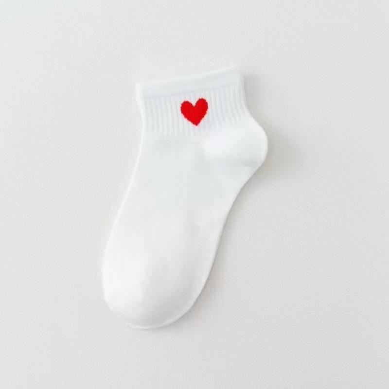5Pairs Socks Cotton Short Socks Harajuku Novelty Love Heart Pattern Socks Hip Hop Solid Color Cute Socks Black White Sokken Soks