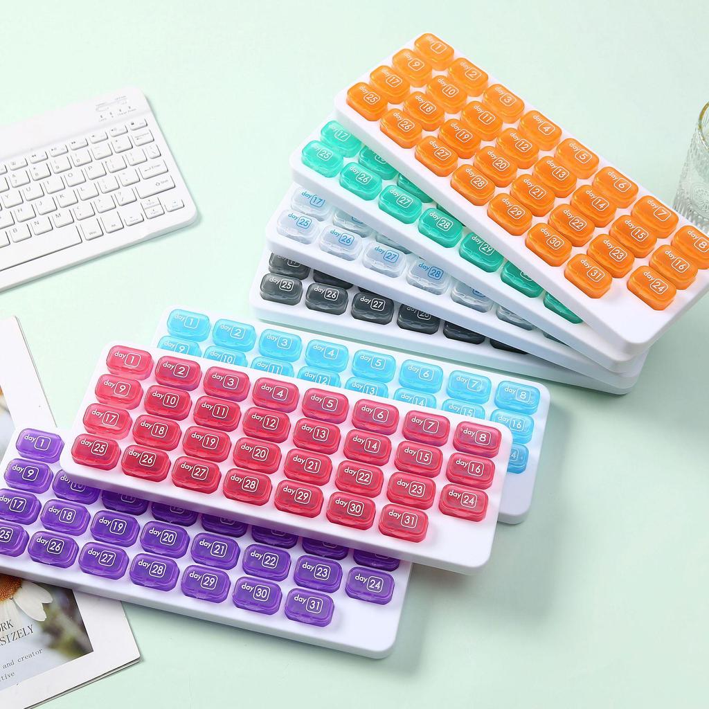31-Compartment Waterproof Keyboard-Style Pill Organizer, Removable Dividers, Monthly Portable Storage