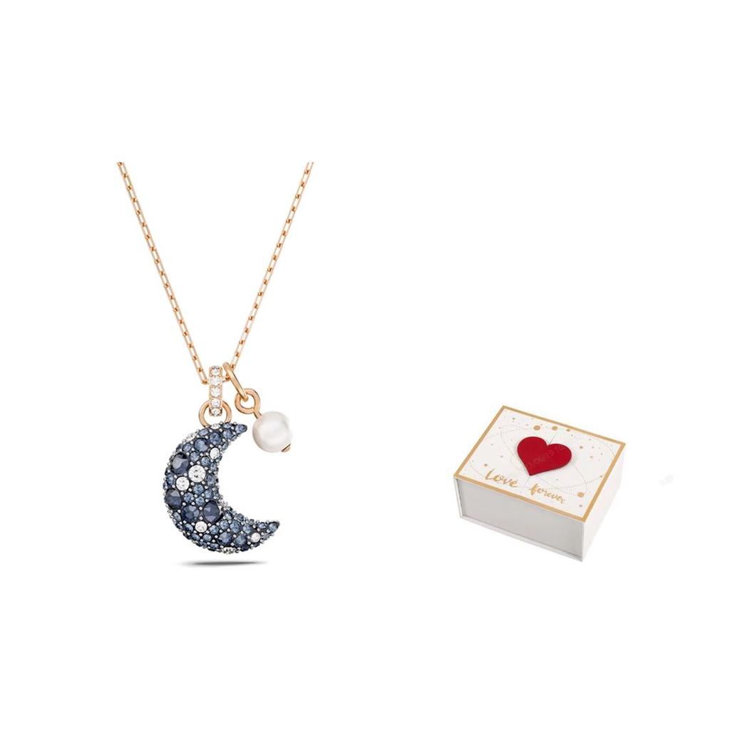 Swarovski Naszyjnik z wisiorkiem w kształcie księżyca Luna dla kobiet Różowe złoto Niebieski 5671585