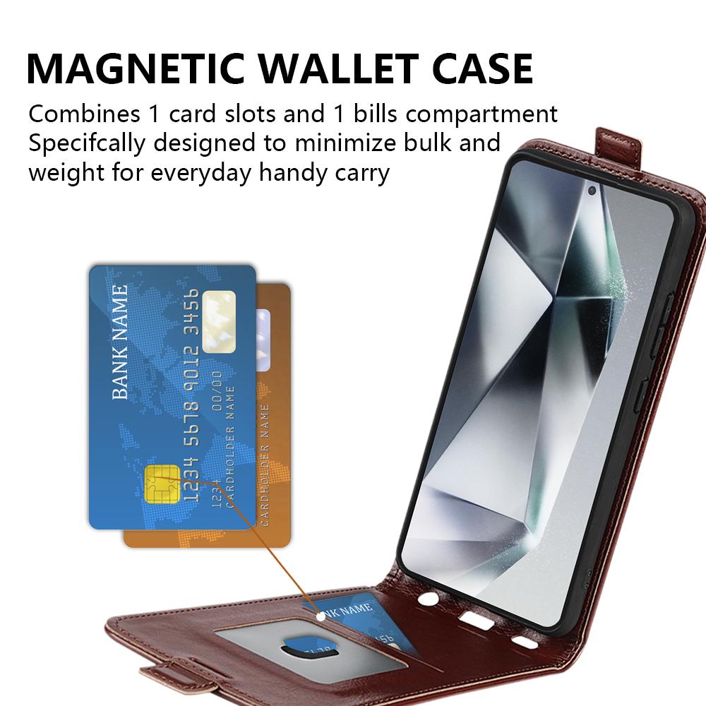 Etui na Samsunga Galaxy S25 Ultra z przegródkami na karty, skórzane etui na telefon z klapką pionową