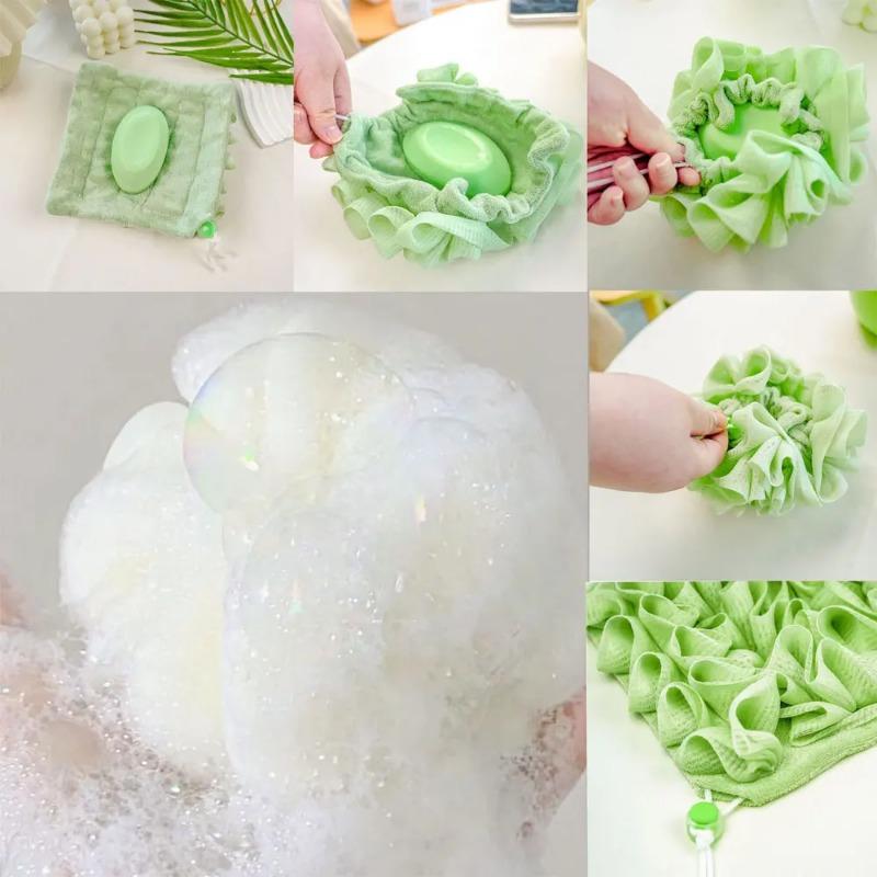 Two-in-one Bath Towel Can Put Soap Bath Ball Portable Double-sided Bath Flowers Skin Care Exfoliation Body Scrub Containers