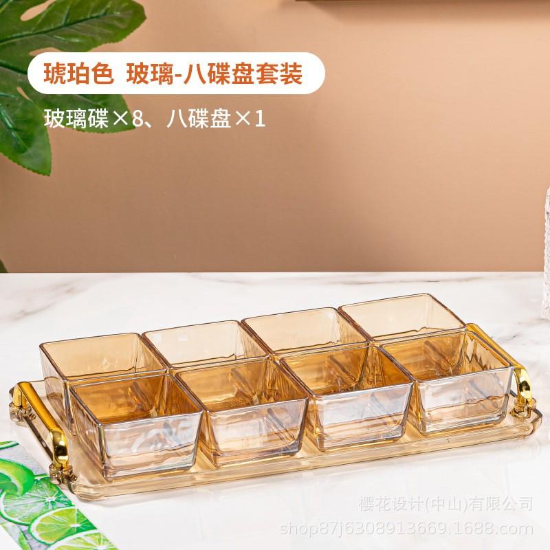 Nordic Style Glass Serving Tray Set With Divided Dishes Lids Fruit Nuts Snacks Dessert In Restaurant KTV Hotel