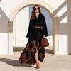 Women's Bohemian Vintage Ruffle Sleeve Velvet Panel Printed Dress for Casual Party Wear