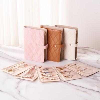 PU Leather Jewelry Storage Book Portable Travel Ring Necklace Earrings with Velvet Jewelry Storage Bag Jewelry Storage Book Gift