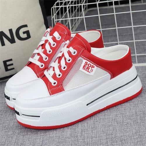 

Модные полутапочки с круглым носком высотой 8 см, женская верхняя одежда, летние новые сетчатые дышащие туфли без каблука, внутренние, с завышенной талией, белые туфли-кроссовки 40 красный