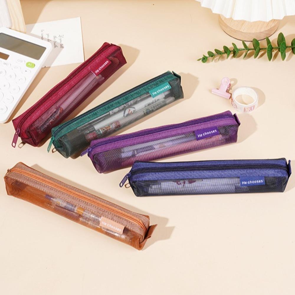 Girly Gauze pen case Casual Stationery Storage Pouch Stationery Bag Transparent  Pen Case  School