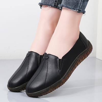 Women's Black Loafers Simple Lady Soft Moccasins Casual Slip On Low Shoes Plus Size