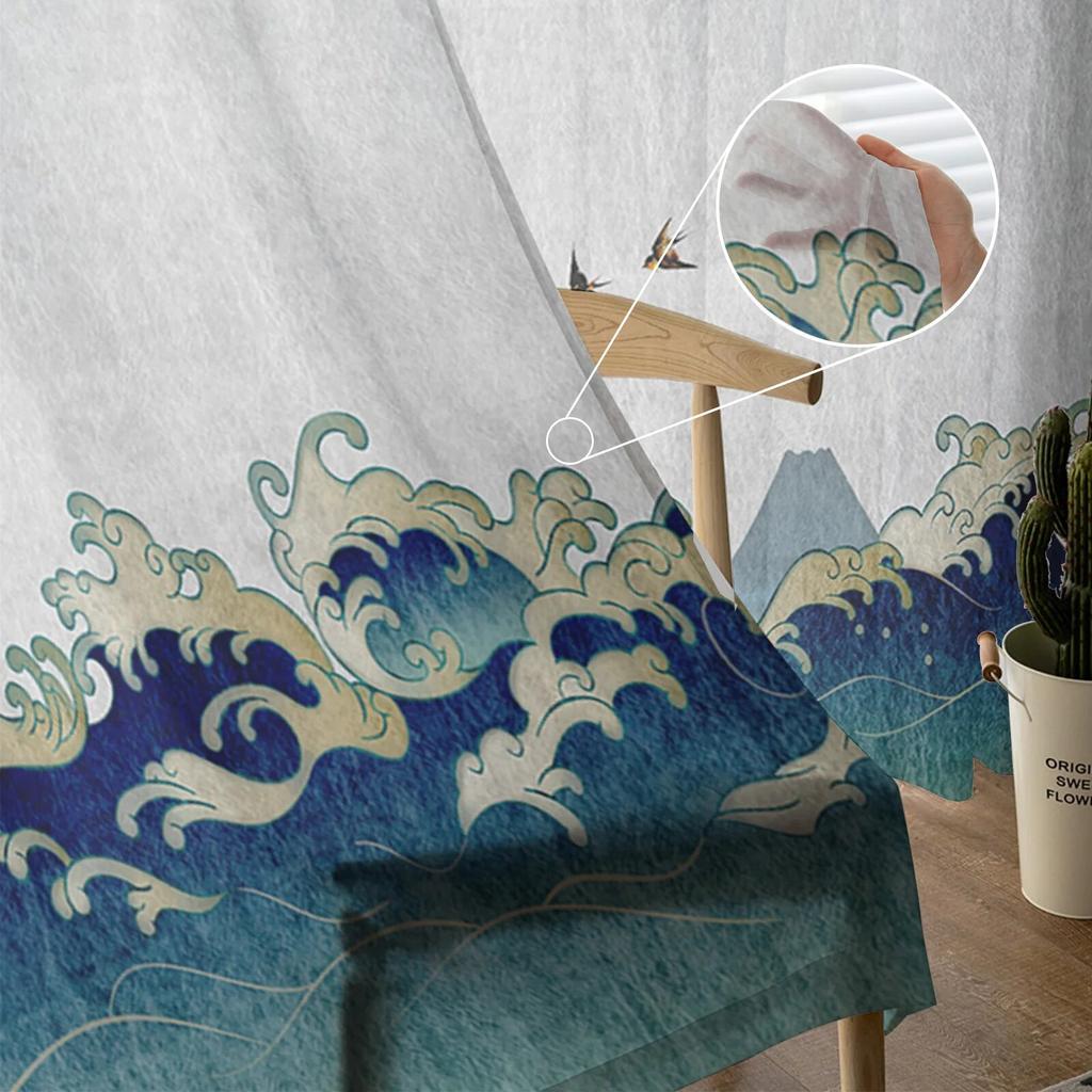 Styl japoński Sea Surf ilustracja kreskówka przezroczyste zasłony dla dziewczynki dzieci sypialnia kuchnia zasłony okienne zasłony dekoracji wnętrz