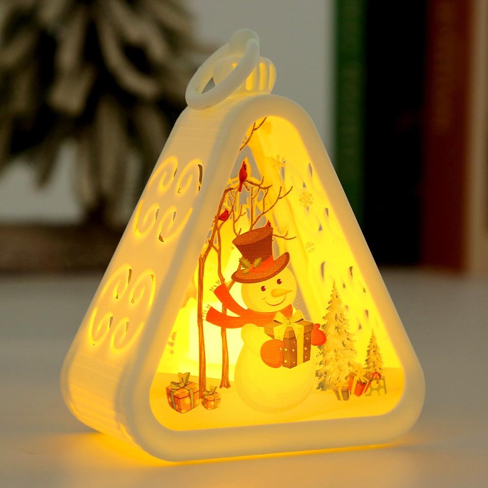 Button Battery Santa Claus Luminous Lamp Elk Deer Triangle Lantern Party