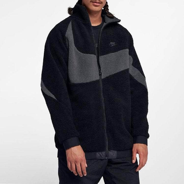 Nike Zipper Stand Collar polar fleece Large Logo Reversible Casual Jacket Black Men's AJ2701-011