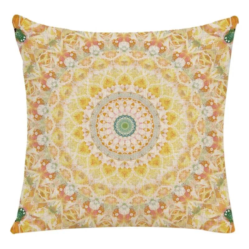 Mandala Print Meditation Cushion Cover National Wind Flax Pillowcase Home Decoration Retro Pillowcase 45*45Cm