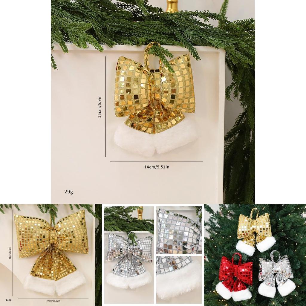 Mirror Glitter Bow Plush Pendant For Hotel Window Decor
