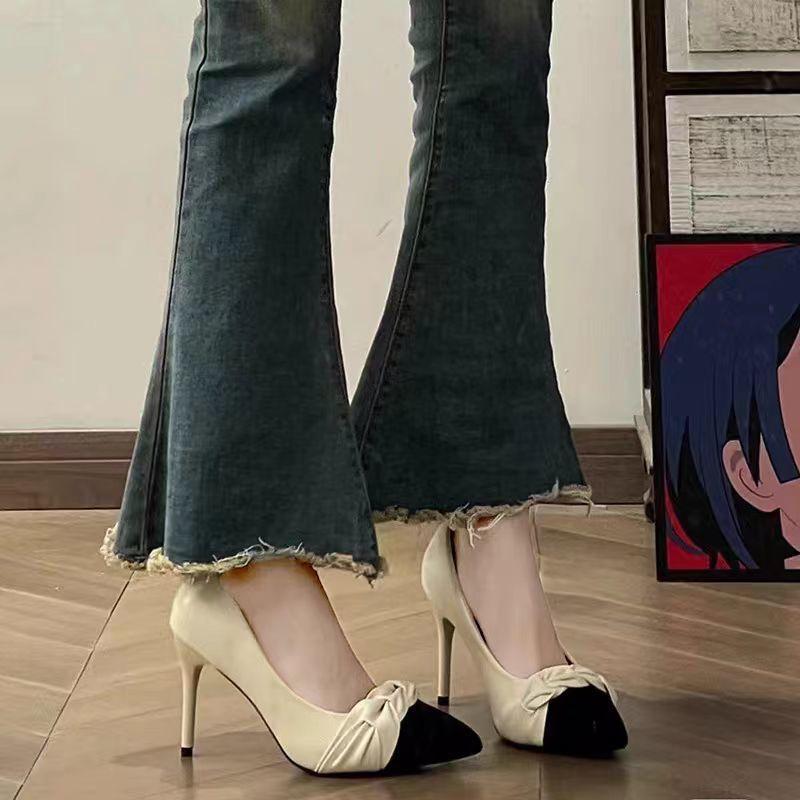 High Heel Shoes For Women Fashion Pu Pointed Toe Slip On Elegant Spring Office Wear