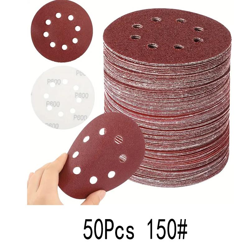 50pcs 5 Inch 8 Hole Hook And Loop Sanding Discs Sandpaper, 60 120 180 240 400 Grits Sand Paper For Random Orbital Sander