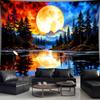 Giant Moon Tapestry Wall Hanging Forest Lake Landscape Wall Art Decor For Living Room Bedroom Background Fabric Poster