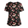 Women's Halloween Print V Neck Medical Scrub Top with Pockets Side Slits Short Sleeve Nurse Uniform Shirt for Healthcare Professionals