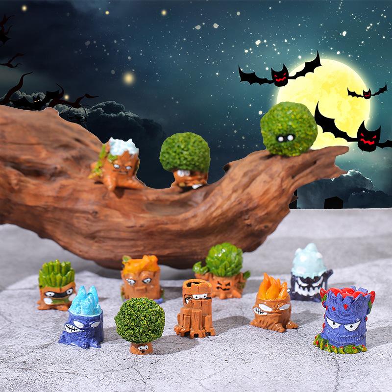 Y 12pcs/set Stump Monster Halloween Figurines Small Handcrafts Micro Landscape Ornaments Resin Stump Halloween DIY Decoration