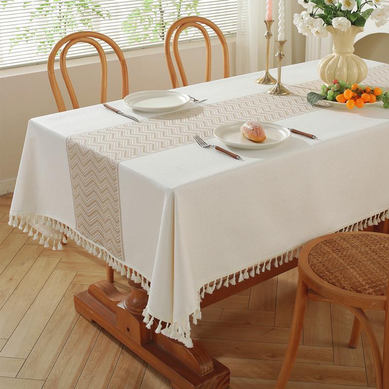 Coffee Color Polyester Jacquard Retro Flower Rhombus Fringed Tablecloth Coffee Table Dining Table Cloth Cover Towel