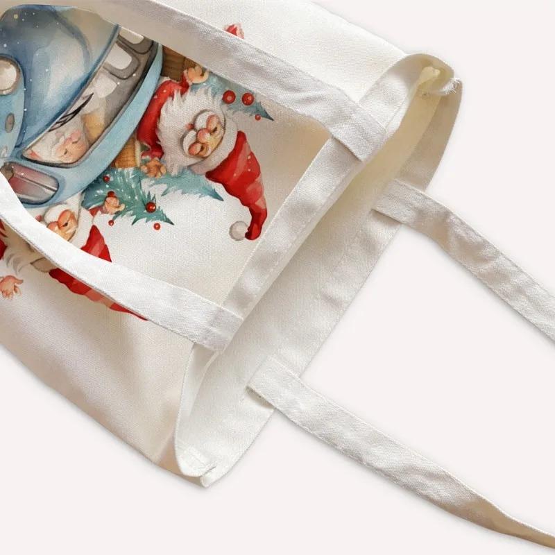 1-5PCS Christmas Shoulder Tote Bag for Women Reusable Zipper Lunch Bag Grocery Shopping Tote Holiday Gift Eco Friendly Carry