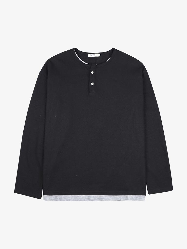 Ousa Henley Neck Layered Long Sleeve T-Shirt 3 Colors