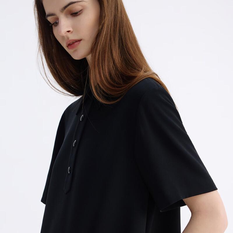 LANCY Chic Polo Collar Short-Sleeve Loose Dress