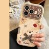 Gilded Bowknot Puppy Apple 17 Pro Max Phone Case for iPhone 16, suitable for 15 with hanging chain, 14 with leather texture, 12 set