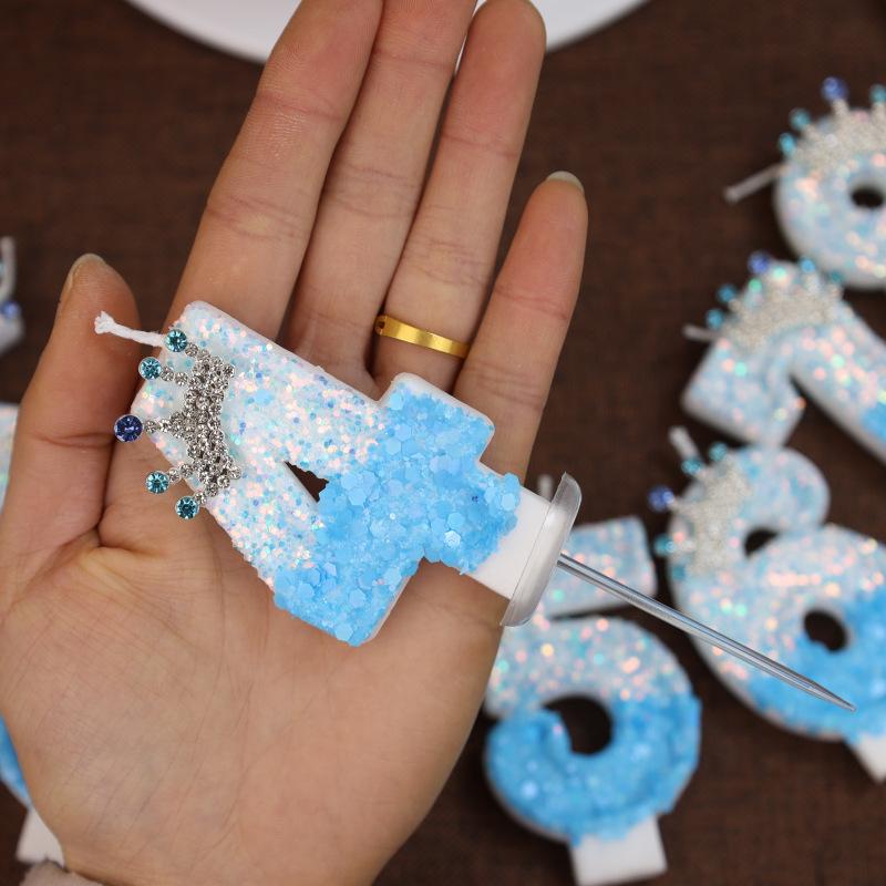 New Charming Blue Crown Creative Digital Candle Celebration Candle Cake Decoration Birthday Candle