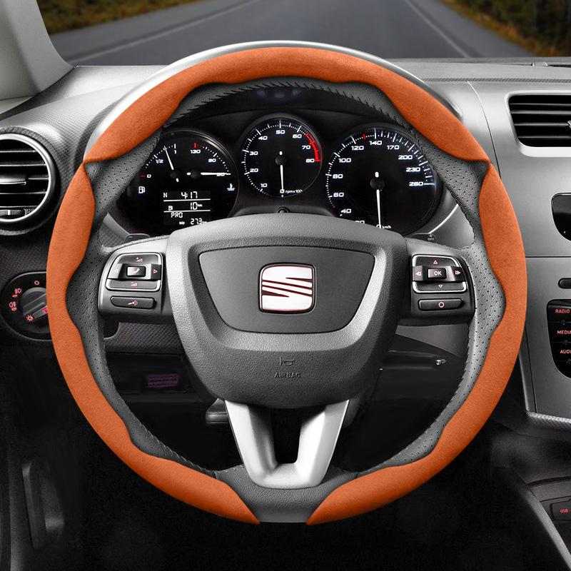 Npcr5 Suitable for Seat Anti-Slip Buckle Segmented Suede Steering Wheel Cover for Ibiza, Arona, Leon, Leon Sportstourer, Ateca and Other 