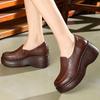 New Spring Women Loafers Genuine Cow Leather Slip-On Platform Casual Shoes Women Wedges Heel Retro Style Handmade Shoes