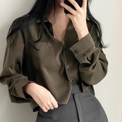 Chemisier à simple boutonnage pour femme, style rétro, tendance, polyvalent, printemps-été, couleur unie, court