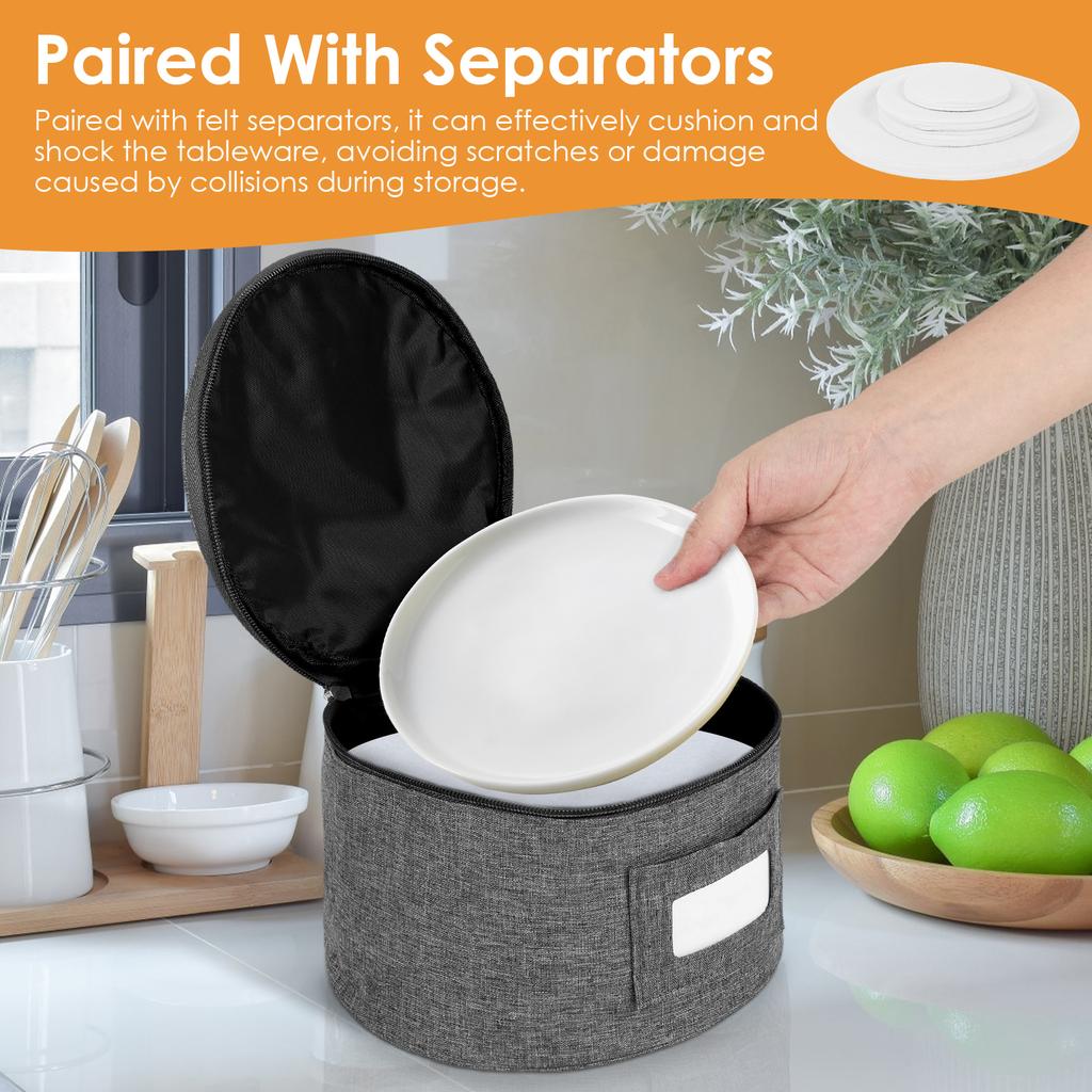 4Pcs Stackable Dish Storage Container with Felt Dividers Handle China Storage Containers for Dishes Plates Kitchen for Plates