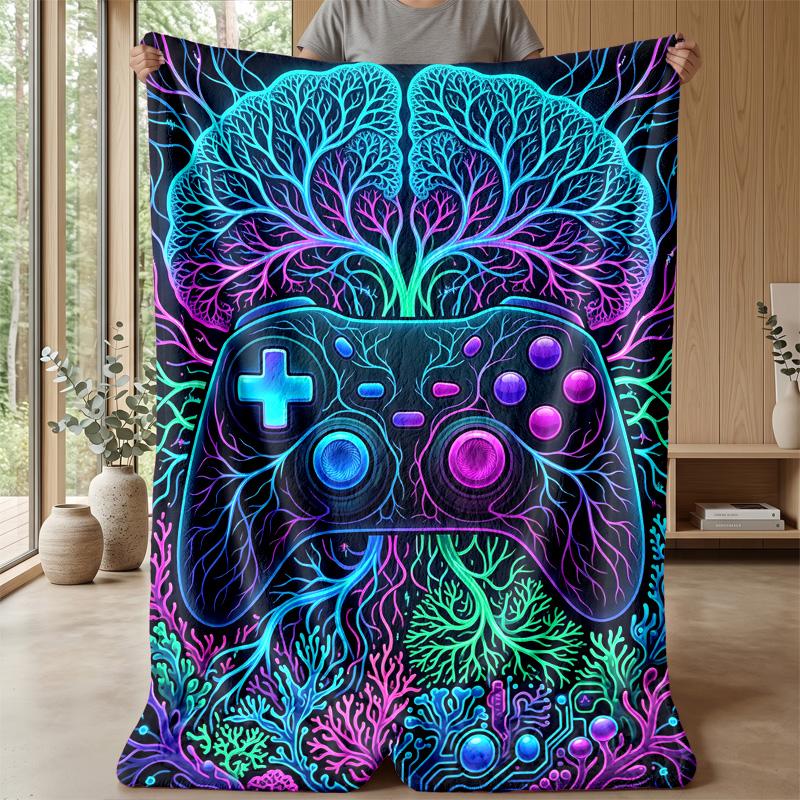 Neon Gamepad Jungle Theme blanket Lightweight Warm Flannel Blanket Decorative Throw Blanket for Home Decoration