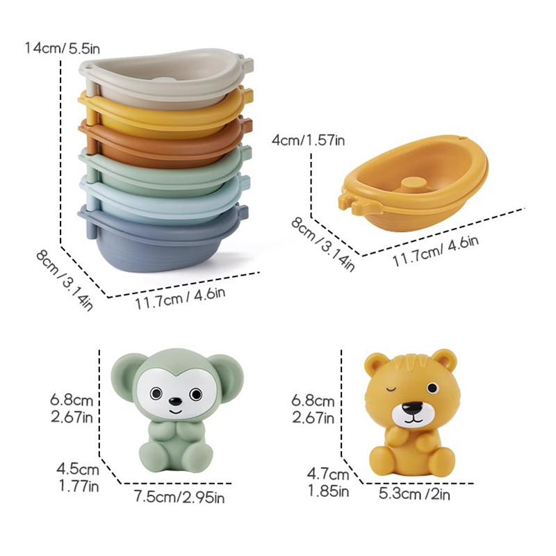 Sada hraček do koupele pro miminka Plovoucí lodičky pro kojence 18 měsíců a batolata 1-5 let Silikonová zvířátka maňásci na prsty Hračka do sprchy Hračka do vany