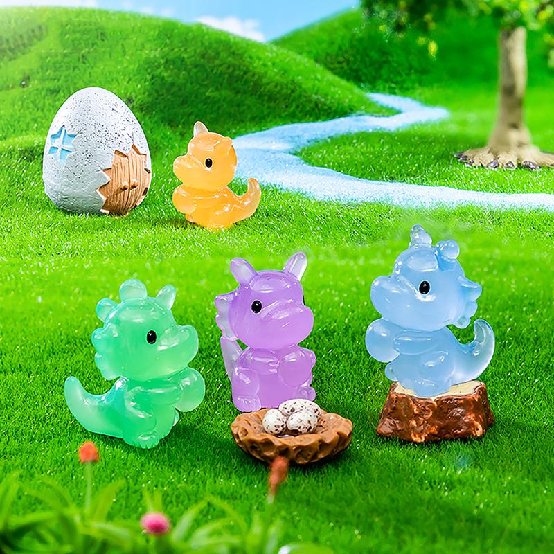 Figurine Miniature Luminous Egg-Holding Dinosaur Cartoon Micro Landscape Ornaments For Fish Tank Aquarium Accessories