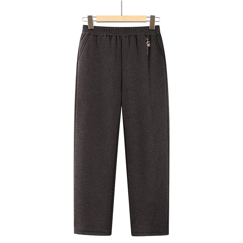 Women's Warm Plush-Lined High-Waisted Winter Pants - Casual, Loose Fit for Middle-Aged & Elderly