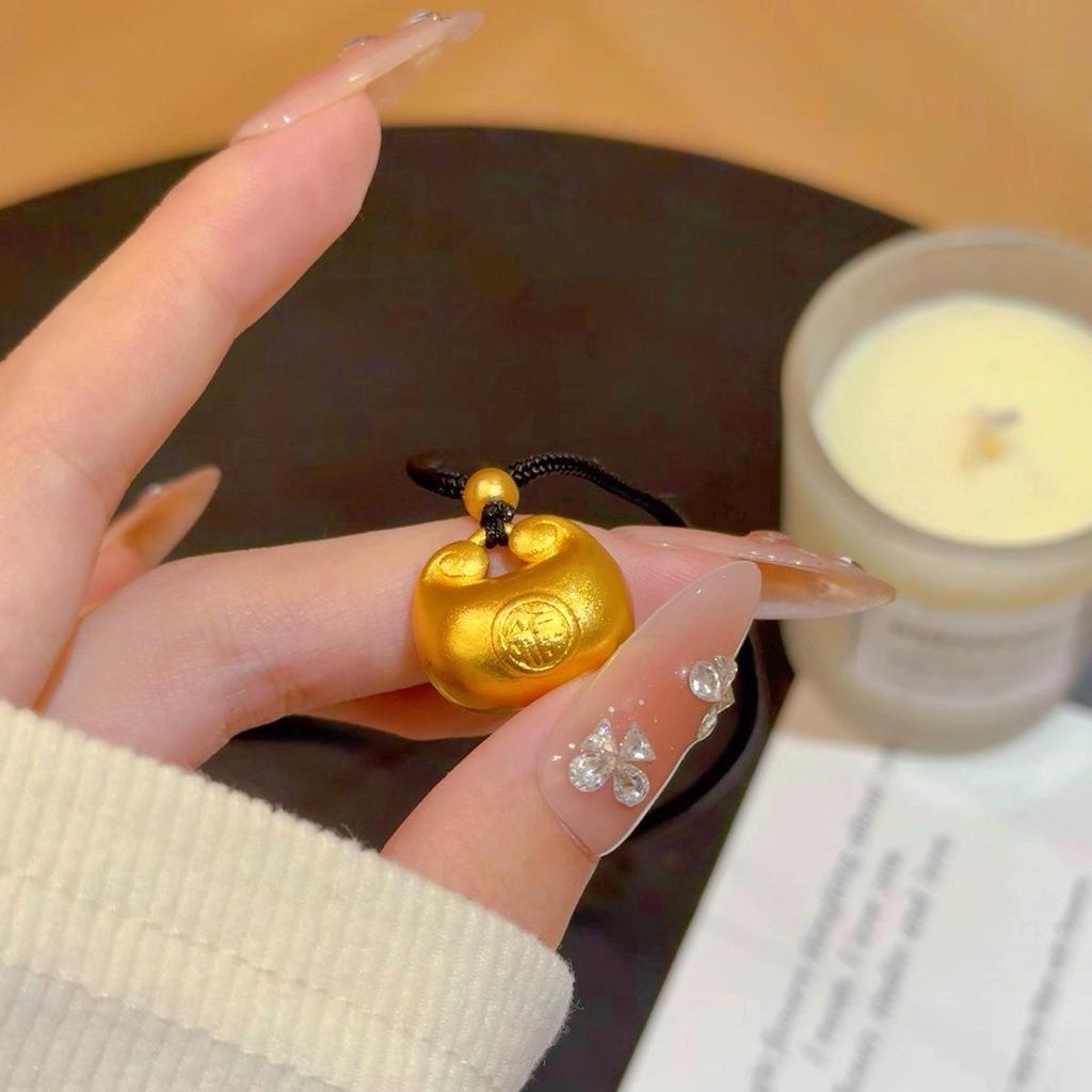 Gold Plated Little Fat Fu Pendant Necklace for Women - Simulated Gold Nugget Sweater Chain